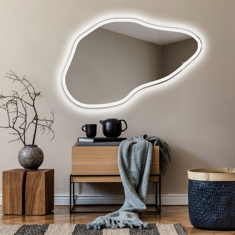 Asymetryczne Lustro z Oświetleniem LED Łazienka (99x64cm) Jasne Lustro z Oświetleniem Chłodna Biel 7000K