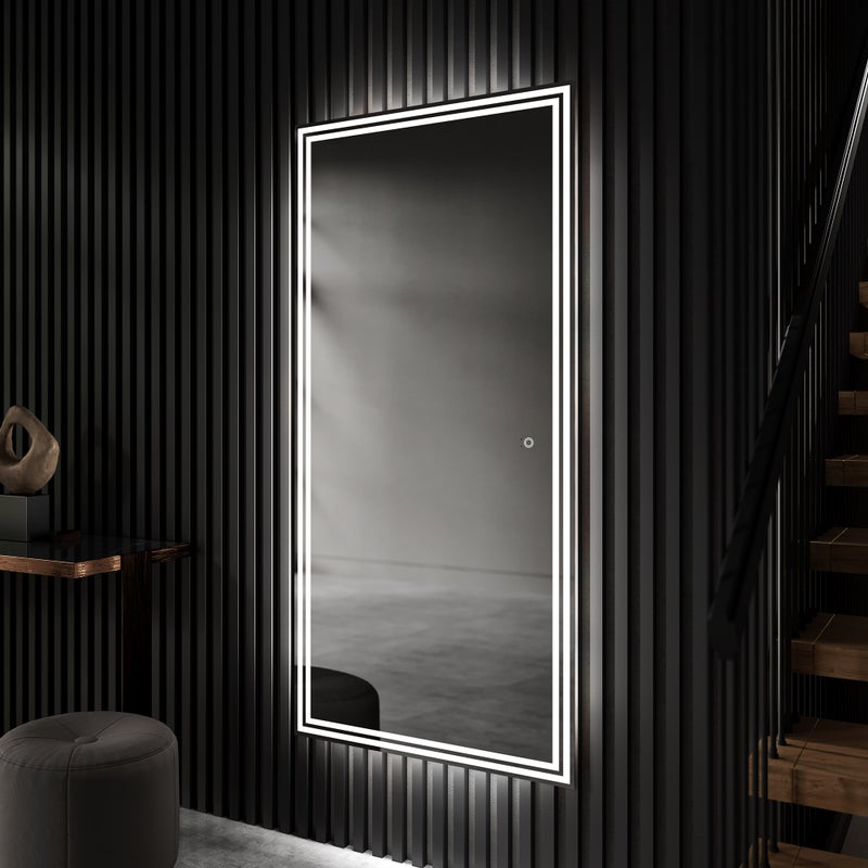 Pionowe prostokątne niestandardowe lustro LED Oświetlenie łazienkowe (90x180cm) Przełącznik dotykowy