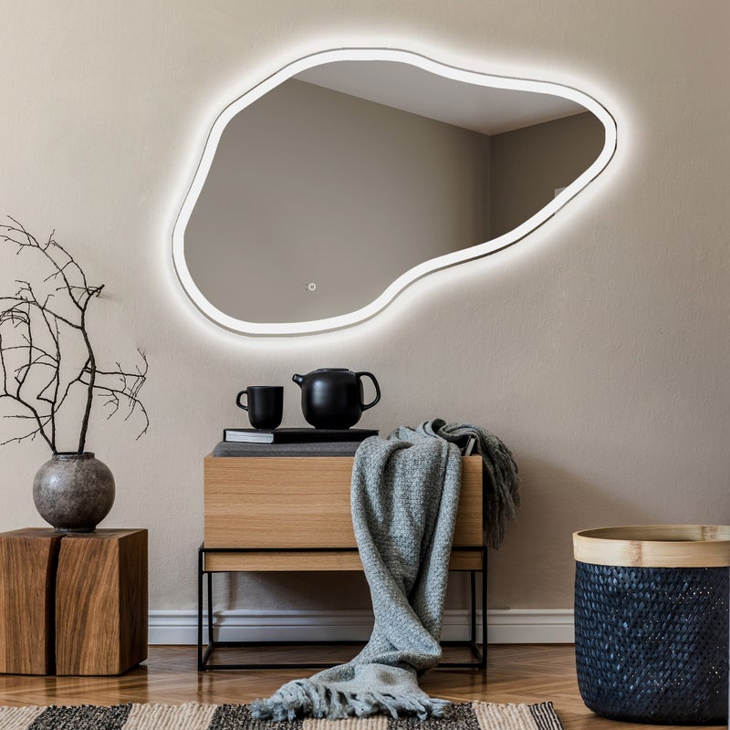 Asymetryczne lustro z oświetleniem łazienkowym LED (129x84cm) Jasne lustro z oświetleniem Chłodna biel 7000K