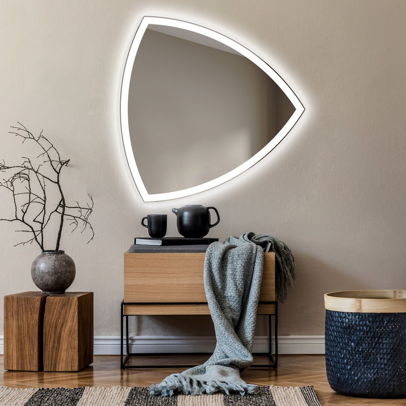 Asymetryczne lustro z oświetleniem LED Łazienka (54x54cm) Jasne lustro z oświetleniem Chłodna biel 7000K