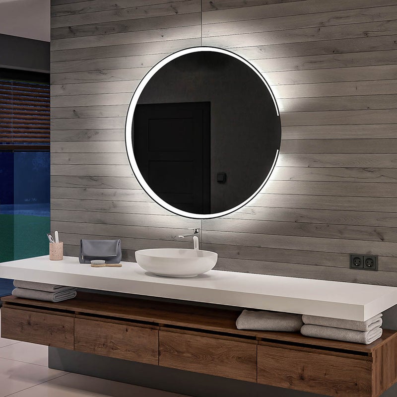 Podświetlane bateryjnie lustro łazienkowe LED (55x55cm) Jasne lustro z chłodnym białym oświetleniem 7000K