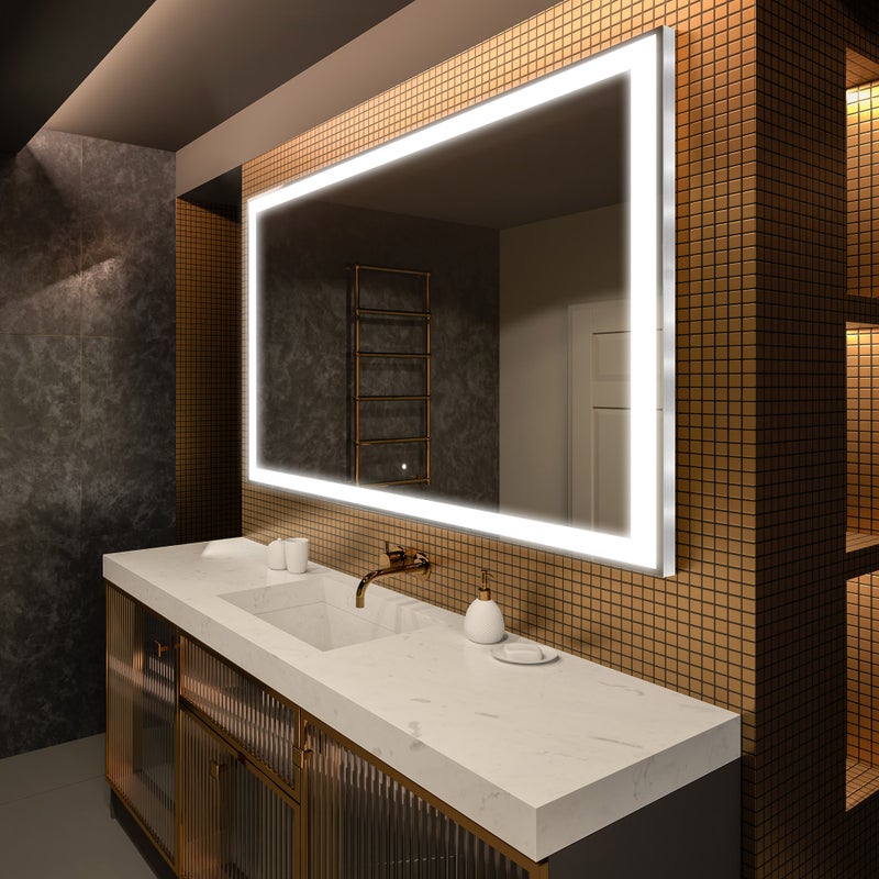 Podświetlane lustro łazienkowe - Lustro prostokątne 170x100cm - Lustro łazienkowe LED z dotykowym włącznikiem - Chłodna biel 7000K (LED001) FF