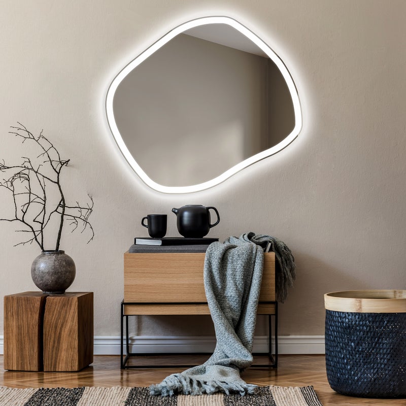 Asymetryczne Lustro z Podświetleniem LED Łazienka (104x94cm) Jasne Lustro z Podświetleniem Chłodna Biel 7000K