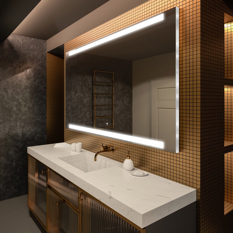 Lustro Premium z podświetleniem LED do łazienki (70x70cm) Lustro z podświetleniem LED z przełącznikiem dotykowym światła