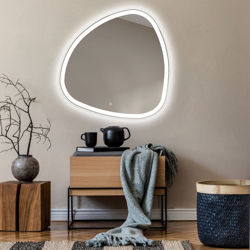 Podświetlane lustro łazienkowe - Asymetryczne lustro 94x94cm - Lustro łazienkowe LED - Czujnik aktywacji - Chłodna biel 7000K (JAJ222)