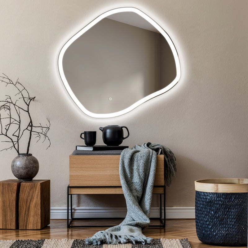 Asymetryczne Lustro z Podświetleniem LED Łazienka (94x84cm) Jasne Lustro z Podświetleniem Chłodna Biel 7000K
