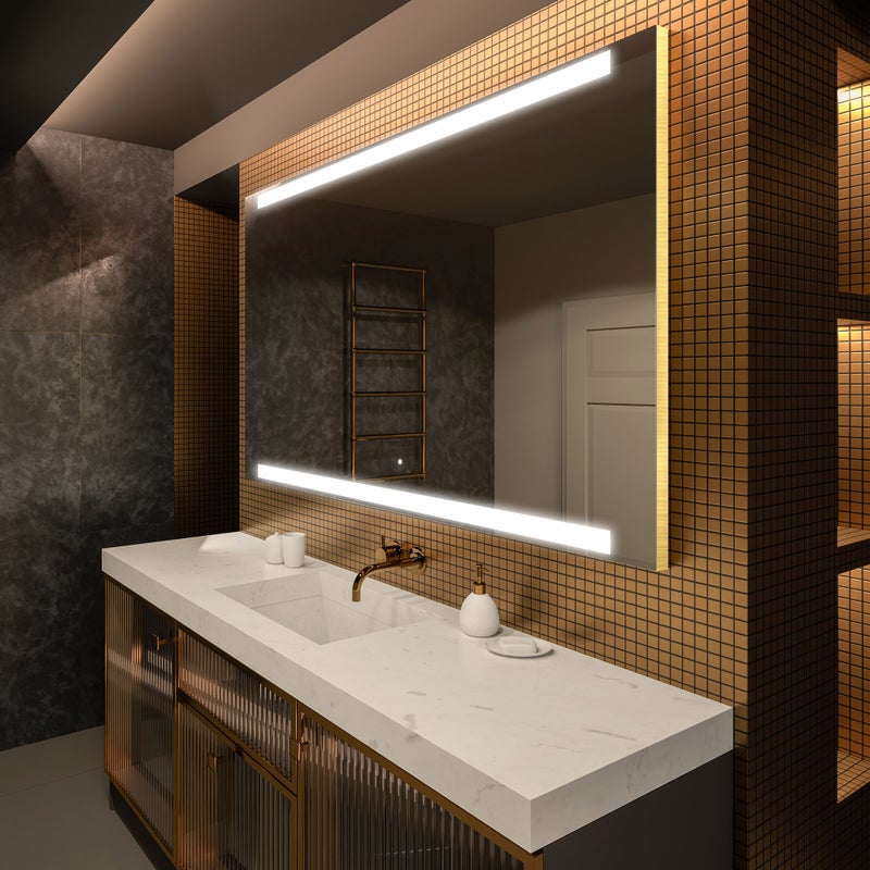 Lustro Premium z podświetleniem LED Łazienka (100x90cm) Podświetlane lustro LED z dotykowym włącznikiem oświetlenia