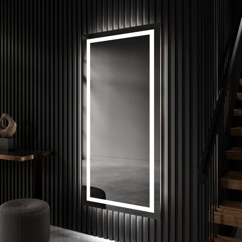 Pionowe prostokątne lustro łazienkowe z oświetleniem LED (80x150cm) Chłodna biel 7000K