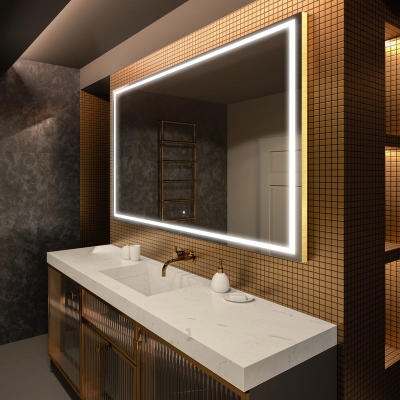 Lustro Premium z podświetleniem LED do łazienki (130x70 cm) Podświetlane lustro LED z dotykowym przełącznikiem oświetlenia
