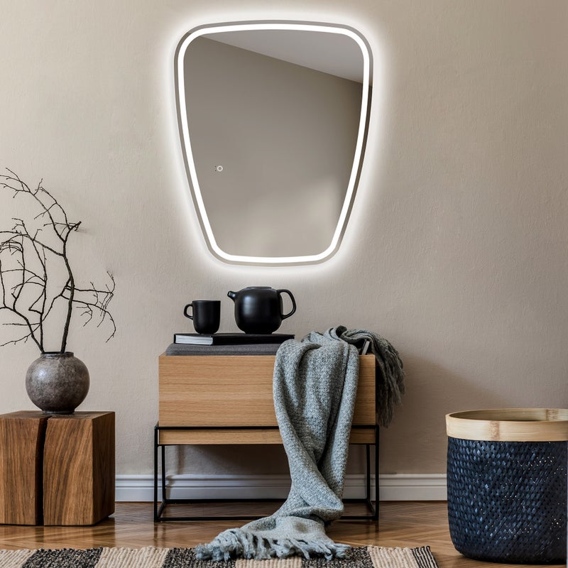 Asymetryczne lustro z oświetleniem LED Łazienka (94x114cm) Jasne lustro z oświetleniem Chłodna biel 7000K