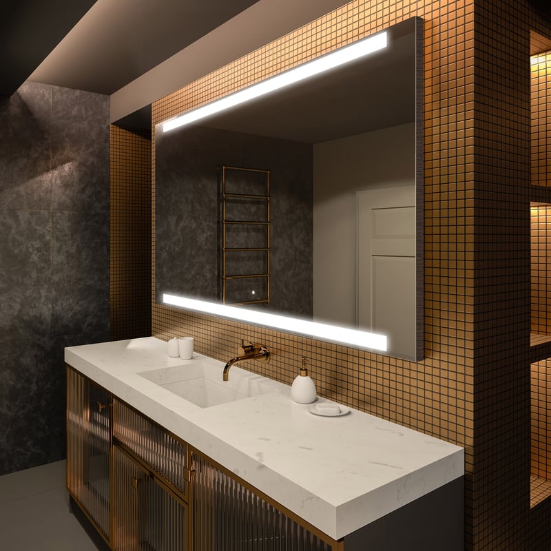 Lustro Premium z podświetleniem LED do łazienki (90x60 cm) Podświetlane lustro LED z dotykowym przełącznikiem oświetlenia