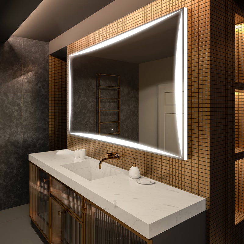 Lustro Premium z podświetleniem LED Łazienka (80x80cm) Lustro z podświetleniem LED i dotykowym włącznikiem oświetlenia