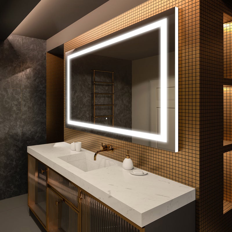 Premium Lustro z Podświetleniem LED Łazienka (110x100cm) Podświetlane Lustro LED z Dotykowym Przełącznikiem Oświetlenia