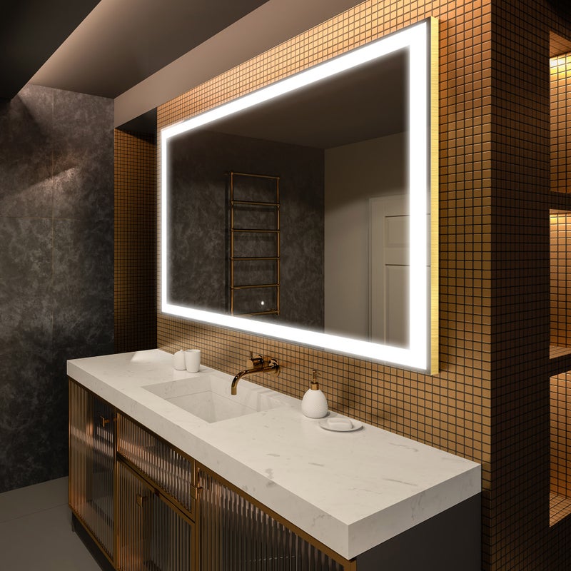 Podświetlane lustro łazienkowe - Prostokątne lustro 130x90cm - Lustro łazienkowe LED z dotykowym włącznikiem - Chłodna biel 7000K (LED001) FD