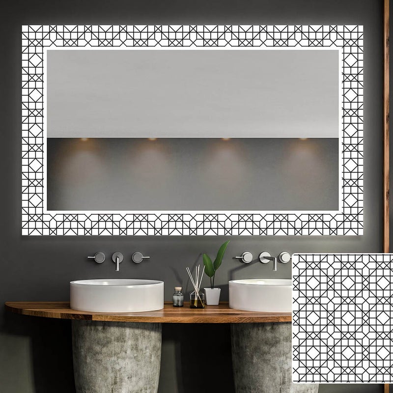 Dekoracyjne lustro z podświetleniem LED do salonu (120x60cm) Jasne lustro LED z chłodnym białym oświetleniem 7000K