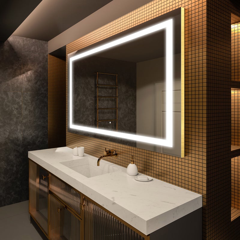 Lustro Premium z podświetleniem LED Łazienka (90x50cm) Lustro z podświetleniem LED i dotykowym przełącznikiem oświetlenia