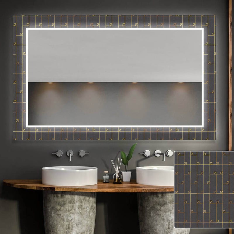 Dekoracyjne lustro z podświetleniem LED do salonu (100x80cm) Jasne lustro LED z chłodnym białym oświetleniem 7000K