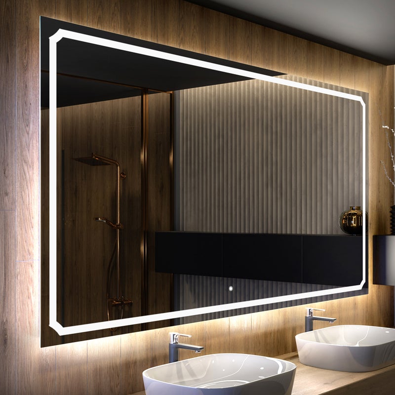 Lustro z podświetleniem LED do łazienki (90x100cm) Lustro z podświetleniem LED z włącznikiem i chłodnym białym oświetleniem
