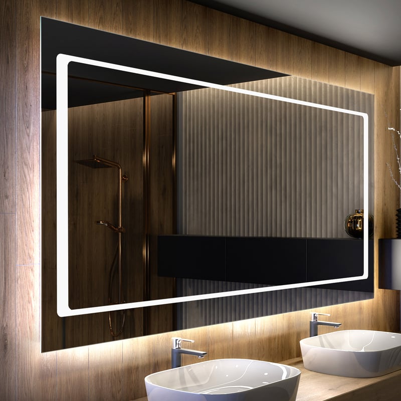 Lustro z podświetleniem LED do łazienki (120x80 cm) Jasne lustro LED z chłodnym białym oświetleniem