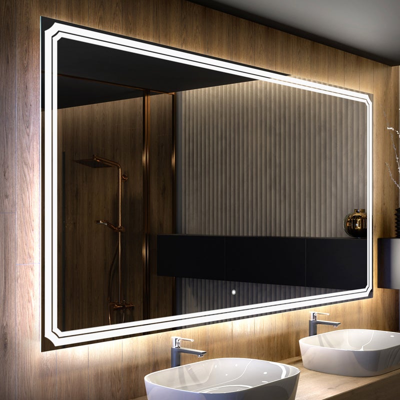 Lustro z podświetleniem LED Łazienka (130x100cm) Jasne lustro LED z przełącznikiem oświetlenia Chłodna biel