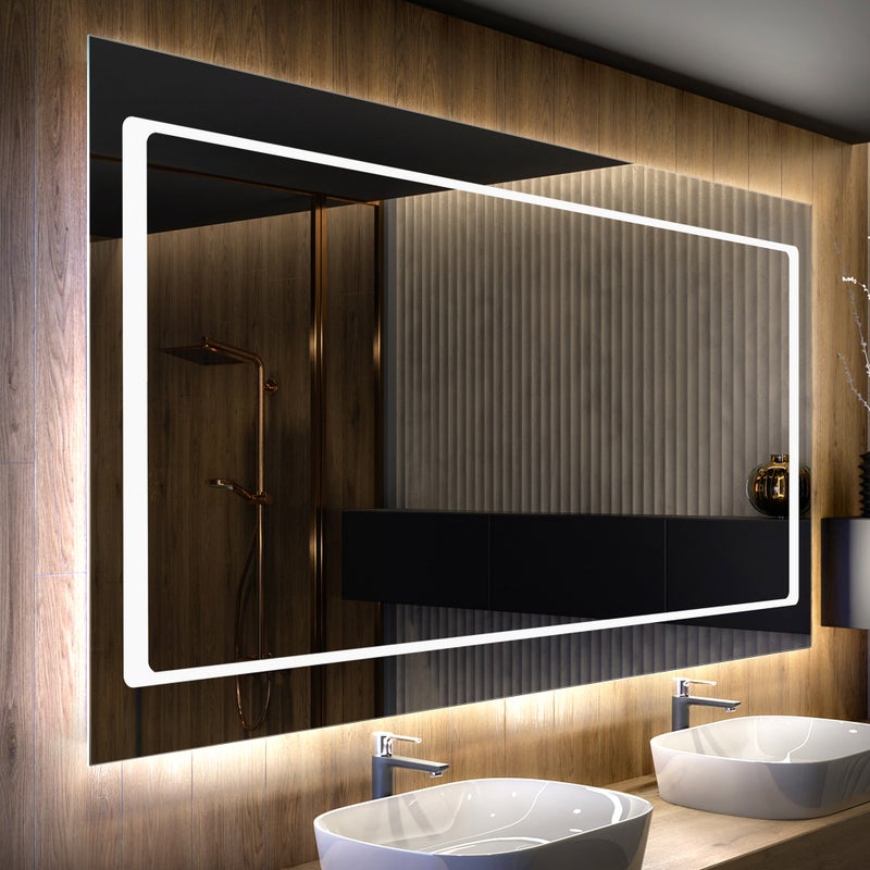 Lustro z podświetleniem LED Łazienka (160x100cm) Podświetlane lustro LED z chłodnym białym oświetleniem