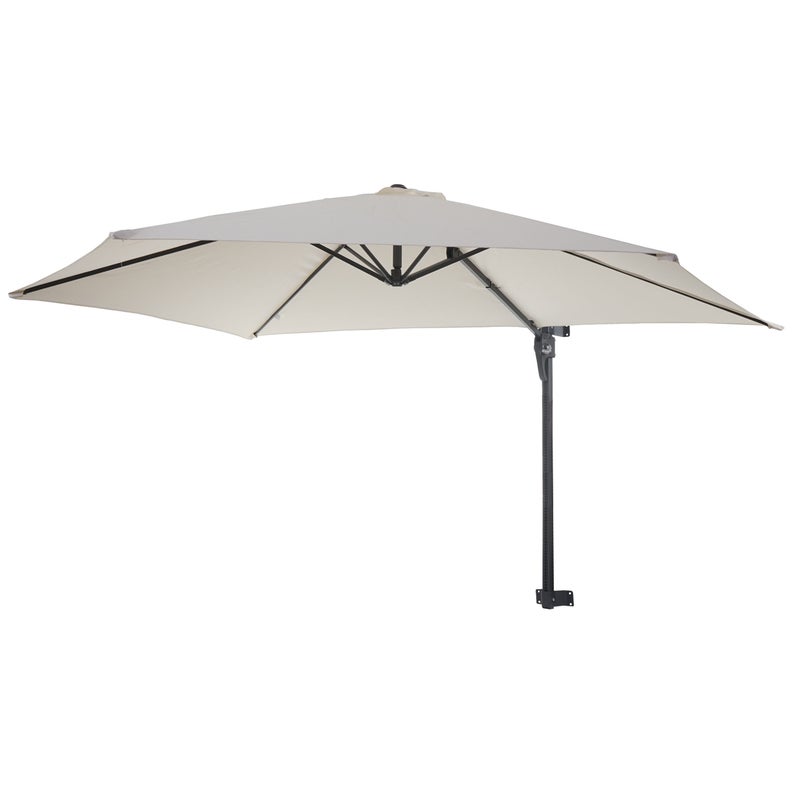 Parasol ścienny Casoria, parasol wiszący, parasol balkonowy, parasol przeciwsłoneczny, 3 m, odchylany, poliester, aluminium/stal 9 kg ~ kremowy