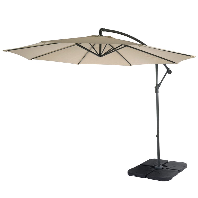 Parasol ogrodowy Acerra, parasol przeciwsłoneczny, Ø 3 m, odchylany, poliester/stal 11 kg ~ kremowy z podstawą