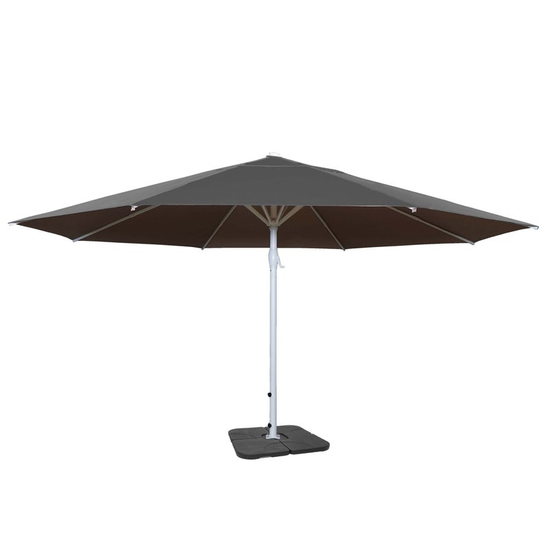 Parasol Meran II, parasol gastronomiczny, Ø 5m poliester/aluminiowa tyczka biały 28kg ~ antracyt ze stojakiem