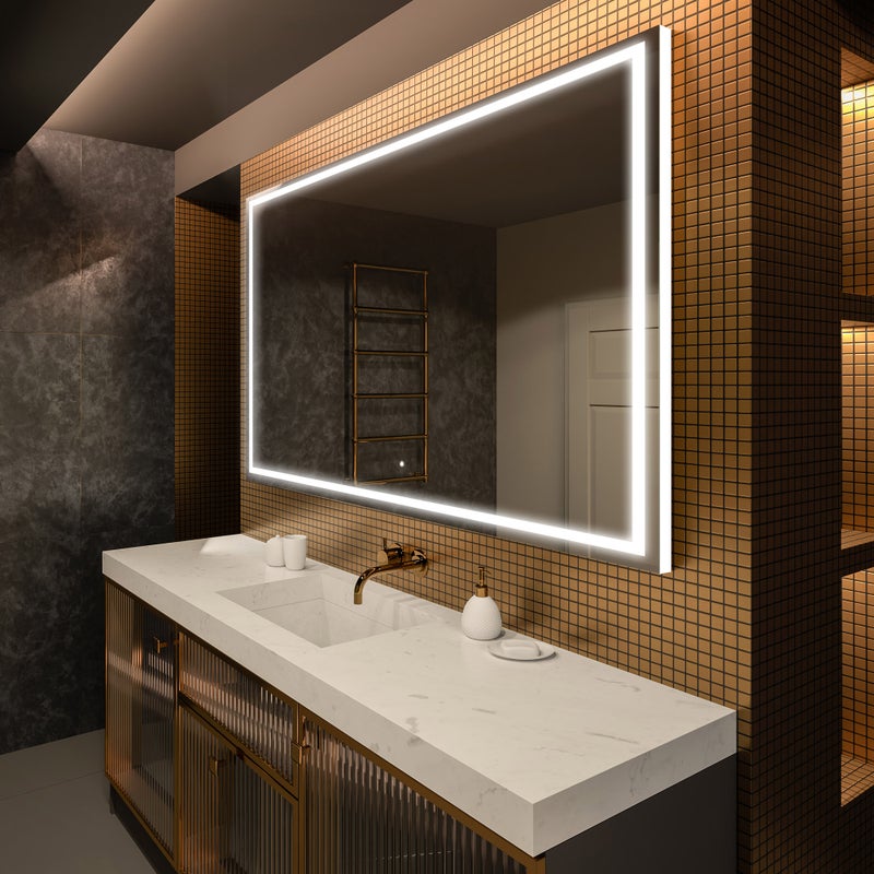 Lustro Premium z podświetleniem LED Łazienka (60x60cm) Podświetlane lustro LED z dotykowym włącznikiem podświetlenia