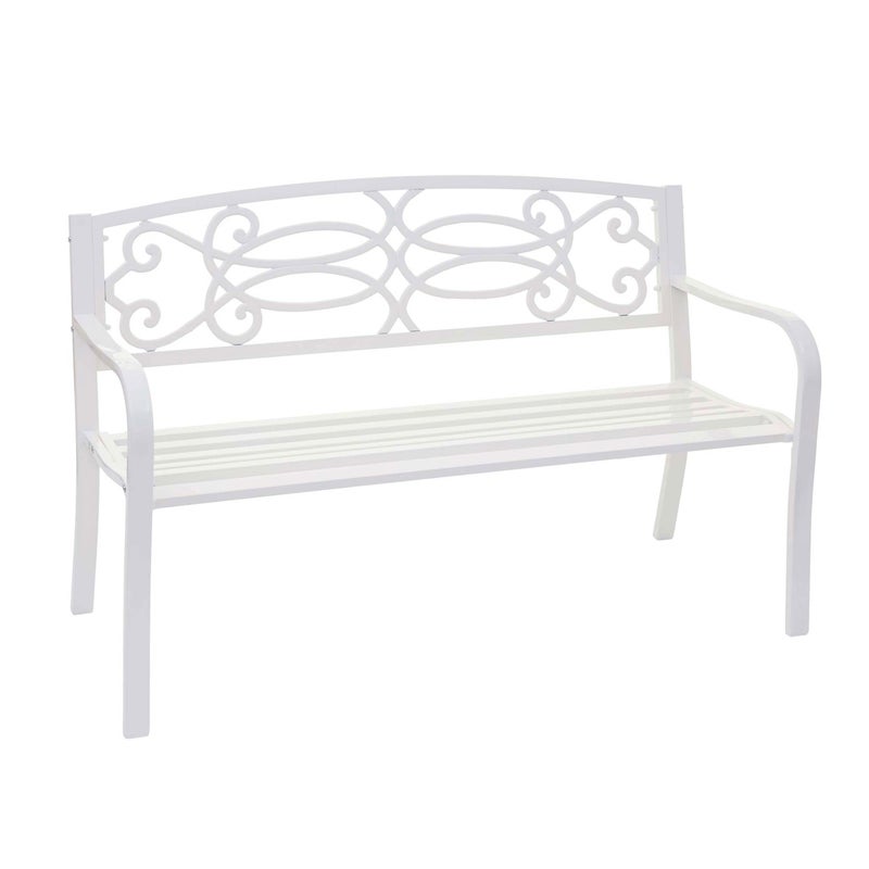 Ławka ogrodowa HWC-F44, ławka parkowa, 2-osobowa stal malowana proszkowo ~ biały