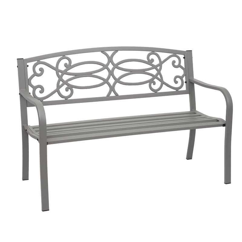 Ławka ogrodowa HWC-F44, ławka parkowa, 2-osobowa stal malowana proszkowo ~ szary