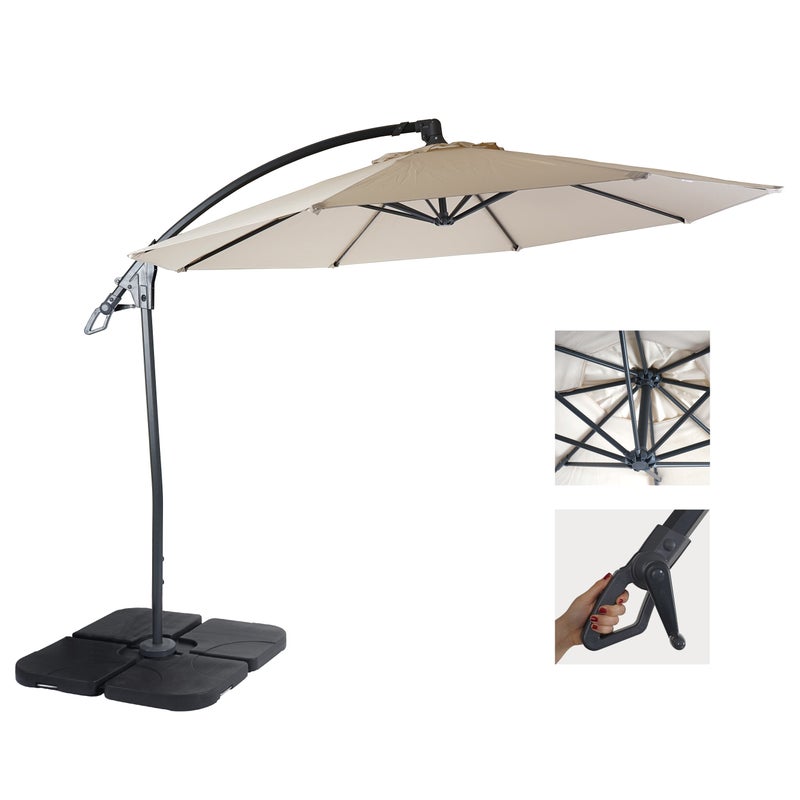 Parasol ogrodowy Deluxe HWC-D14, parasol przeciwsłoneczny, okrągły Ø 3 m poliester aluminium/stal 14 kg ~ kremowo-biały z podstawą