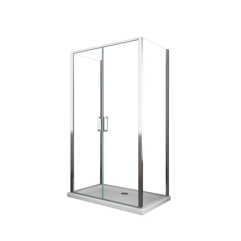 Kabina prysznicowa: drzwi wahadłowe typu saloon + 2 ścianki stałe, szkło 6 mm, chrom, bez brodzika, ścianki stałe 77,5-80 + drzwi saloon 107-110