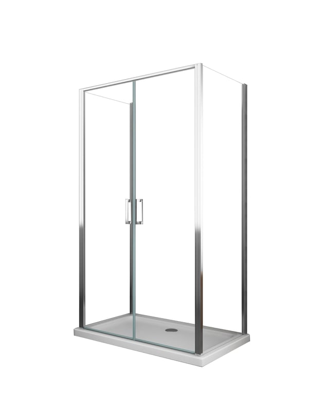 Kabina prysznicowa: drzwi wahadłowe typu saloon + 2 ścianki stałe, szkło 6 mm, chrom, bez brodzika, ścianki stałe 97,5-100 + drzwi saloon 67-70