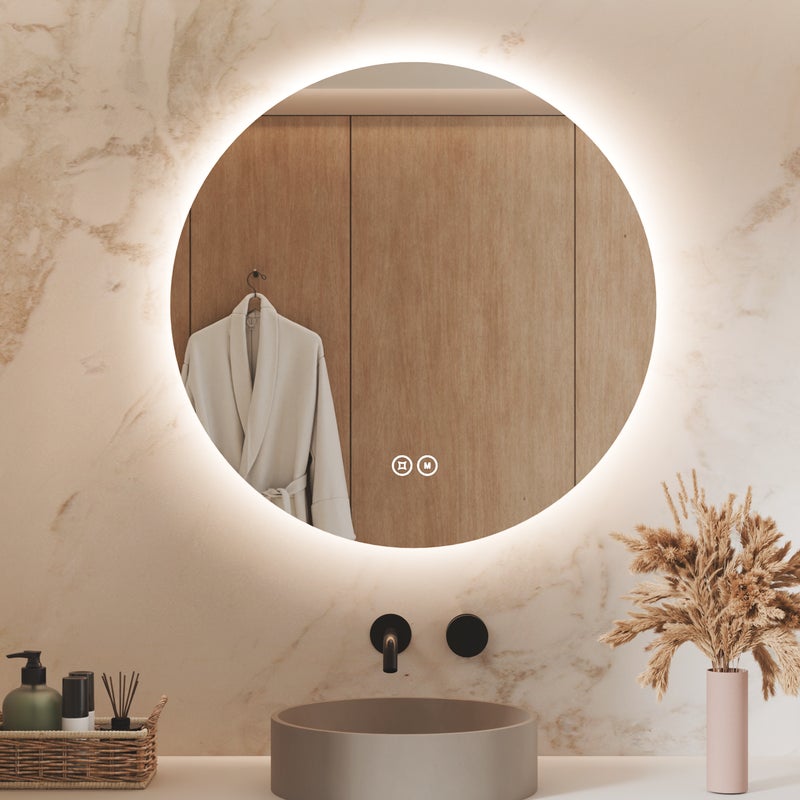 Lustro łazienkowe okrągłe z oświetleniem LED 70 cm – dotykowy włącznik, 3 kolory światła – S’AFIELINA