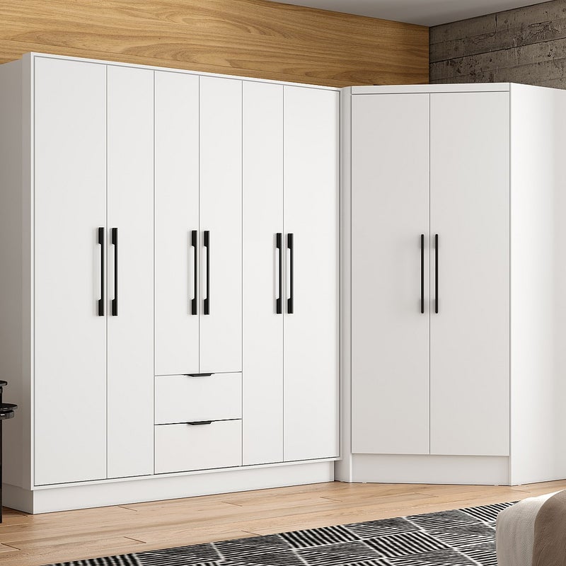 Szafa narożna 8-drzwiowa z 2 szufladami - dł. 263 cm - Biały - FEOVA