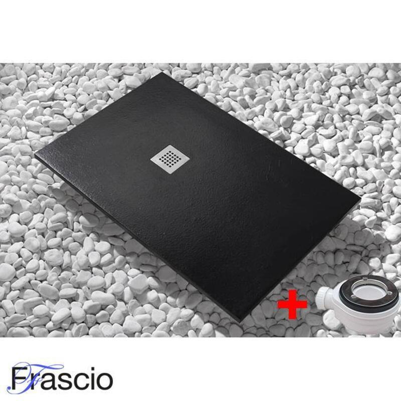 Brodzik prysznicowy Vulcano Line Slim Black 115x105 cm z żywicy syntetycznej i proszku marmurowego z wolnym odpływem - FRASCIO