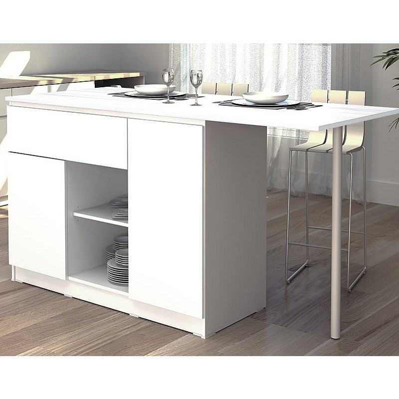 Wyspa kuchenna z 2 drzwiczkami, 1 szufladą i 2 wnękami - Biały - TUNORI