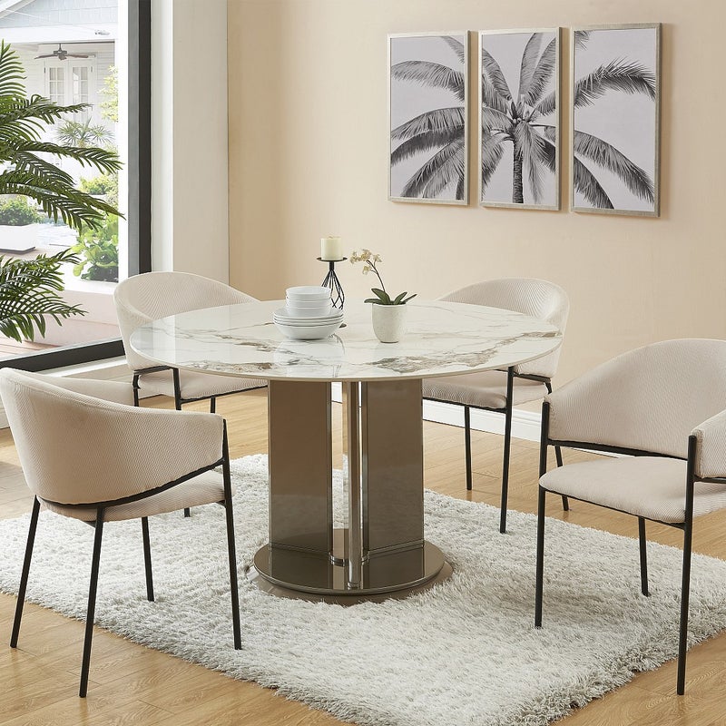 Zestaw 6 krzeseł z podłokietnikami ze sztruksu i czarnego metalu - Kremowy - ORDIDA marki Pascal Morabito