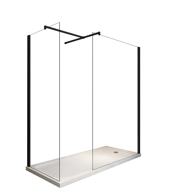 Podwójna ścianka prysznicowa Walk-in z górnym wspornikiem w kształcie litery T, szkło 8 mm, czarna matowa rama, odwracalna, - 100X100 wysokość 200 CM