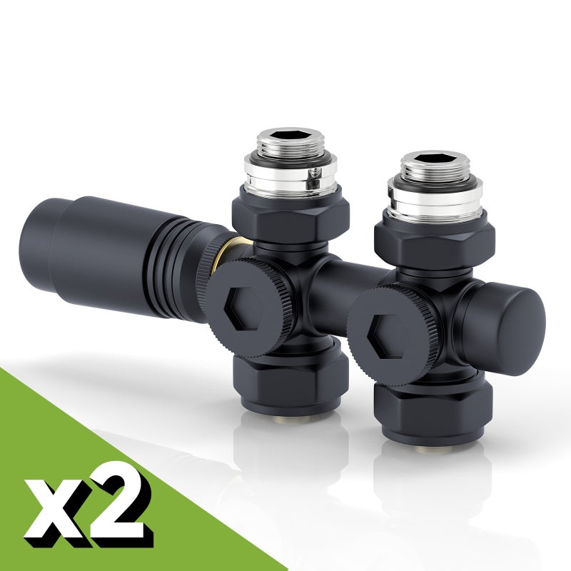 Zestaw zaworu termostatycznego do grzejnika łazienkowego – Wersja w kolorze antracytowym – Pasuje do rur 15 mm i 16 mm - 2 sztuki