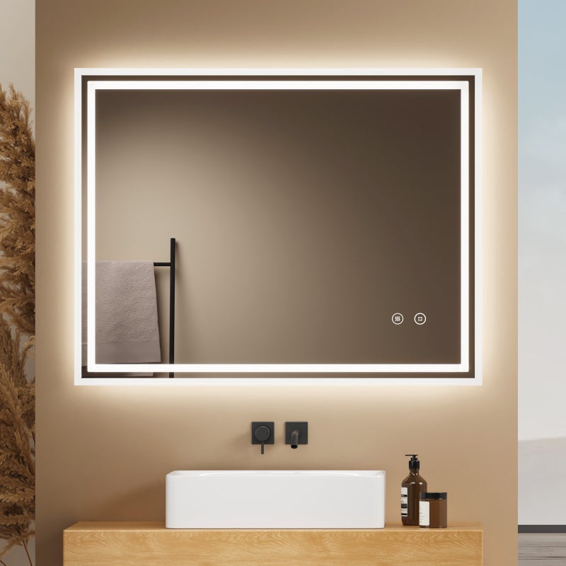 EMKE Lustro z wbudowanym oświetleniem 70x90 cm, z 6500K, możliwość ściemniania, przeciwmgielne, funkcja pamięci