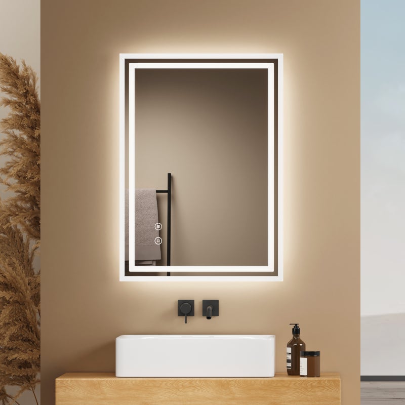 EMKE Lustro z wbudowanym oświetleniem 70x50 cm, z 6500K, możliwość ściemniania, przeciwmgielne, funkcja pamięci