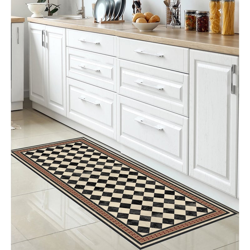Dywan winylowy Scacchi 66x100 cm - PVC antypoślizgowa, winylowa do kuchni lub salonu, zmywalna, styl hydrauliczny
