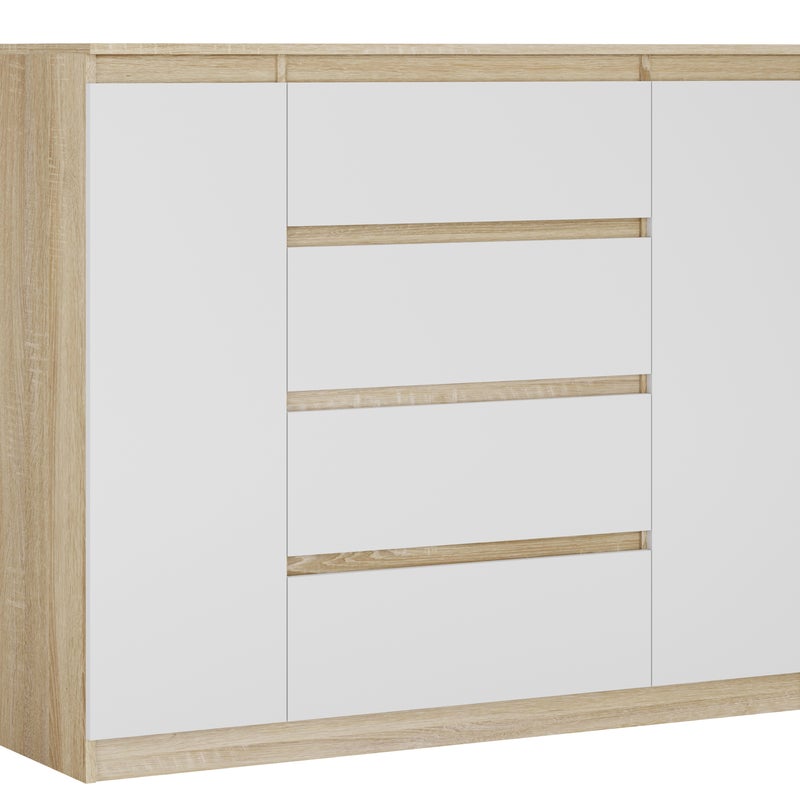 Komoda, Dąb Sonoma / Biały Matowy, 120 x 39 x 101 cm, 2 drzwi, 4 szuflady