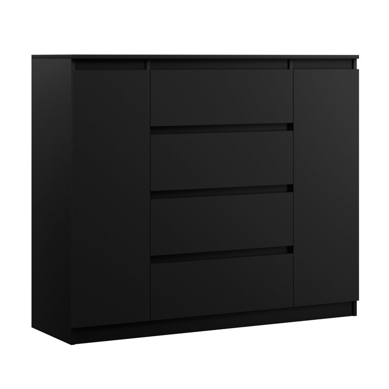 Komoda, Czarny Matowy, 120 x 39 x 101 cm, 2 drzwi, 4 szuflady