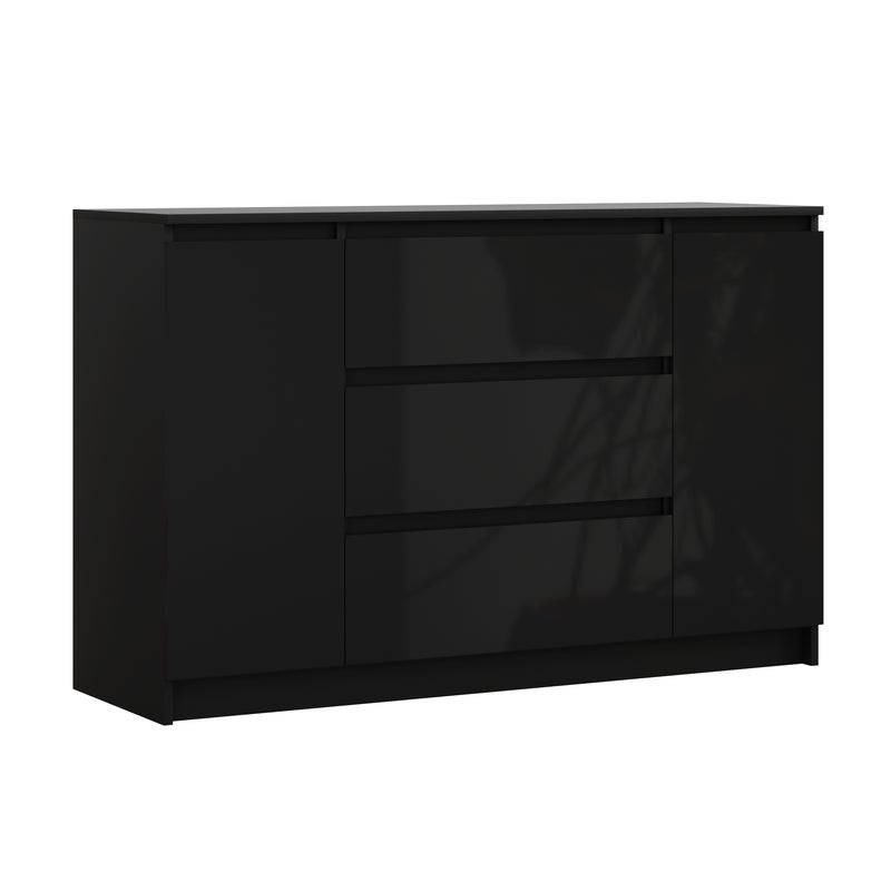 Komoda, Czarny Matowy, Czarny Połysk, 120 x 39 x 78 cm, 2 drzwi, 3 szuflady