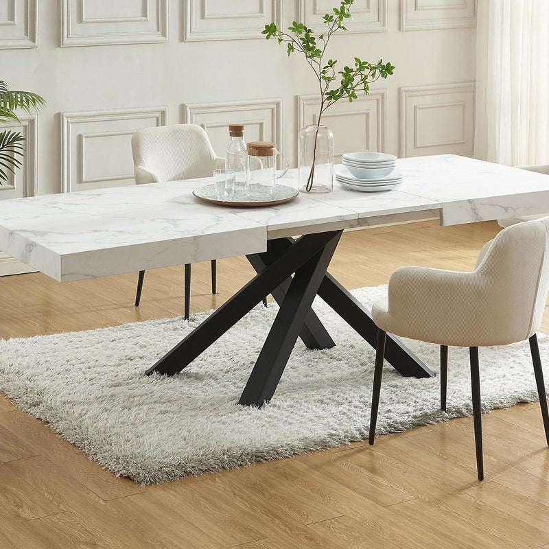 Stół do jadalni rozkładany dla 6 do 10 osób z MDF i metalu - Imitacja marmuru biały i czarny - CATONAV
