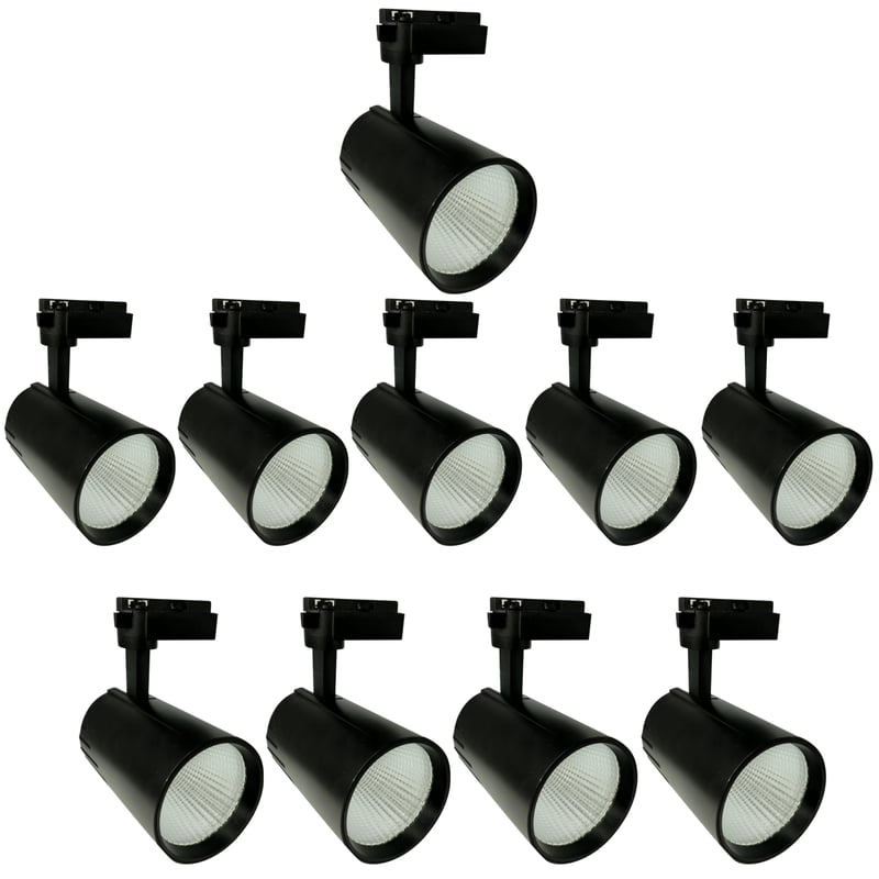 10x Reflektor sufitowy Led Track Light 30W, neutralna biel 4200K, 3000 lumenów, 185V-265V AC jednofazowy, kolor czarny