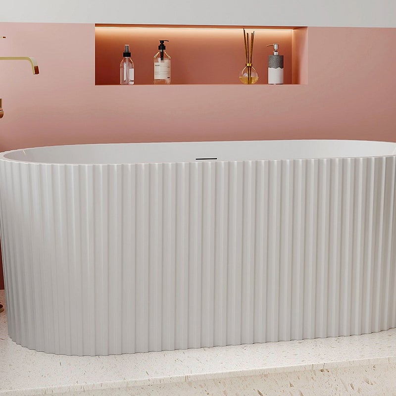 VENTE-UNIQUE Wanna wolnostojąca żebrowana akrylowa - Biały z połyskiem - 220 l - 150 x 75 x 58 cm - ALIENA
